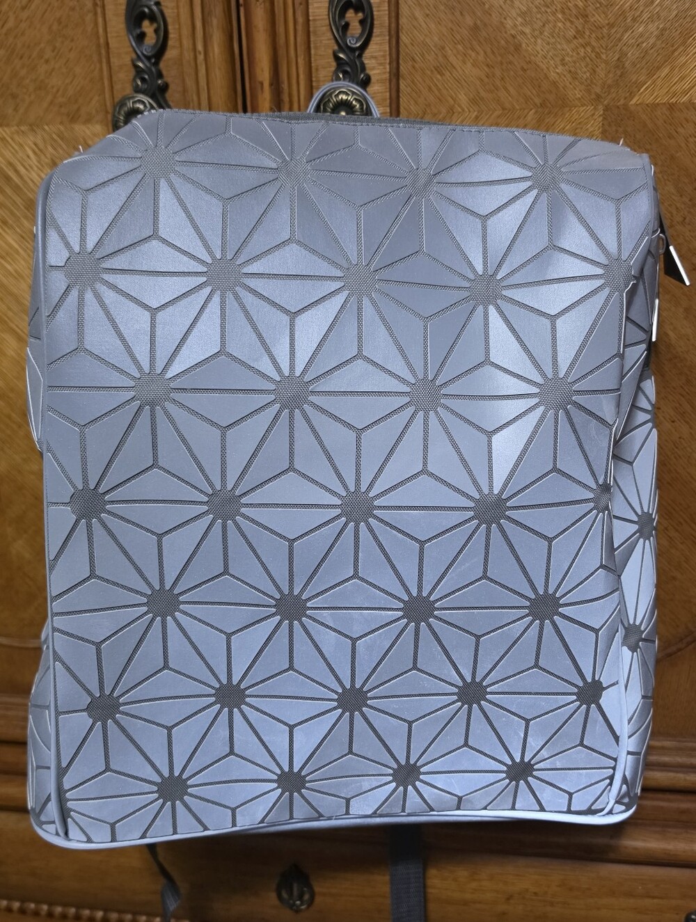 Geometric Pattern Metallic Silver Backpack. Disney Epcot Park Exclusive.
